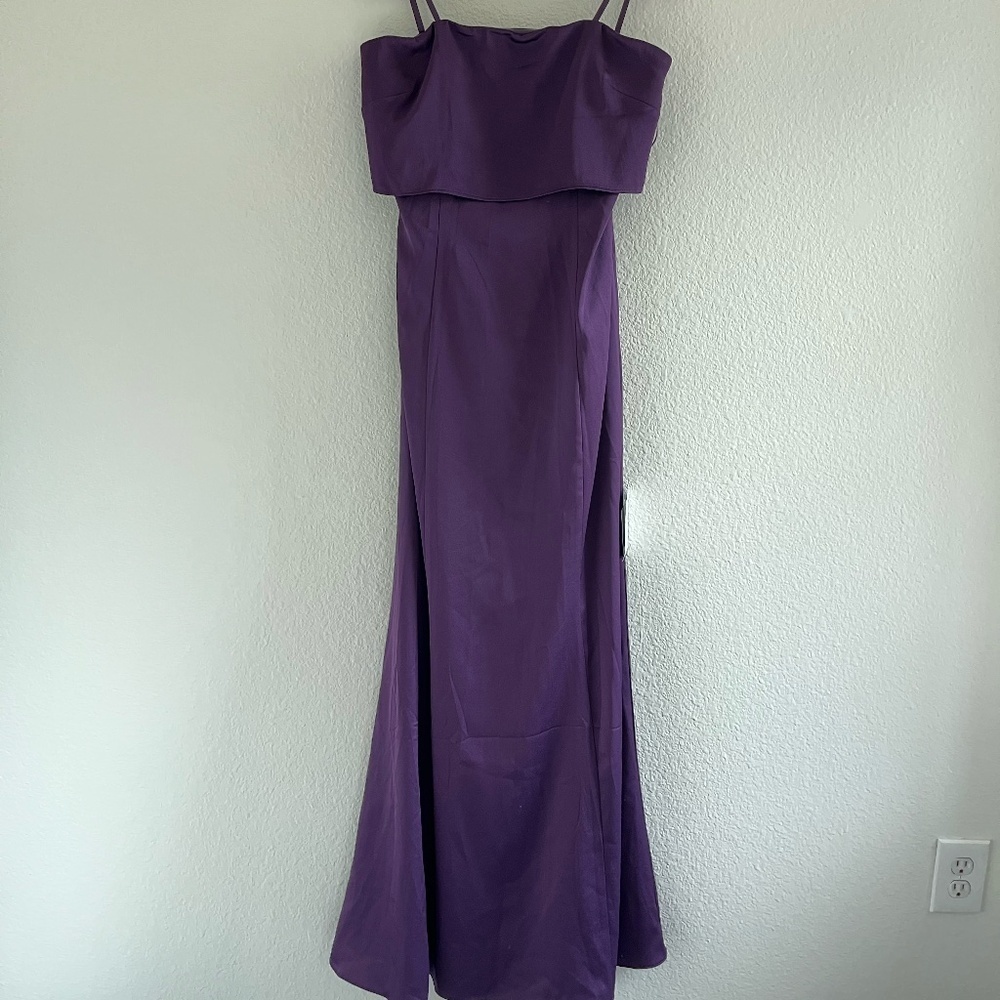 NWT LIV FOSTER | Evening Wear Satin Strapless Gown In Dark Amethyst | Size 10 - Picture 4 of 15